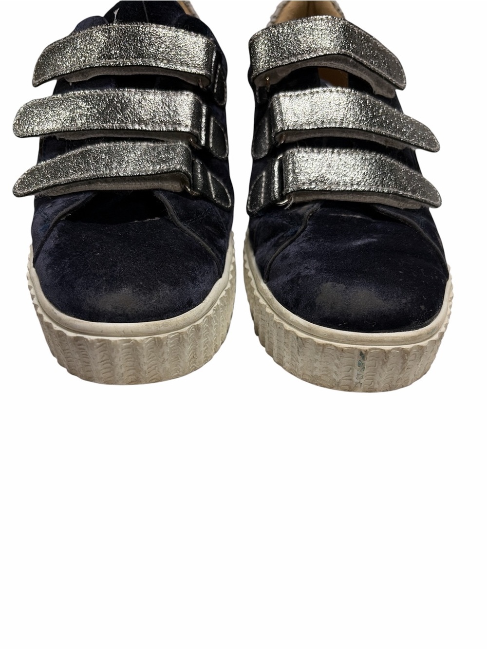 Navy Suede Platform Sneakers with Silver Glitter Straps - Picture 8 of 10